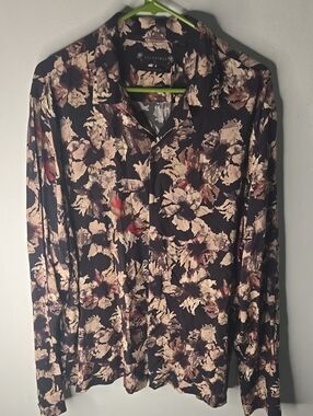 All Saints Men’s Black Floral Button-Up Shirt Jacket
